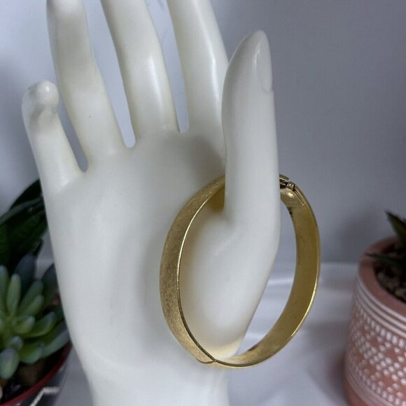 Vintage Monet Gold Tone Textured Hinged Cuff Bracelet - Picture 1 of 6